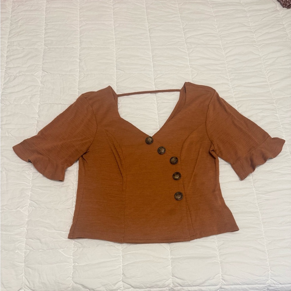 Women's Brown Button-Down Top